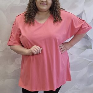 Bluzka gładka z ozdobnymi ramionami – 4 kolory Plus Size - obrazek 7