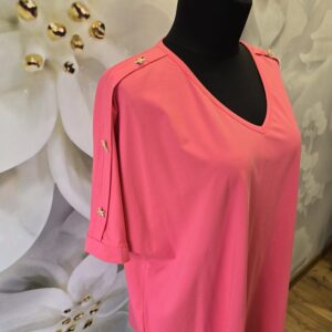 Bluzka gładka z ozdobnymi ramionami – 4 kolory Plus Size - obrazek 5