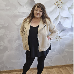 Ramoneska Zamszowa Plus Size - Beż - obrazek 2