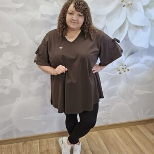Bluzka z Kokardkami i Tiulem Plus Size – Czekolada