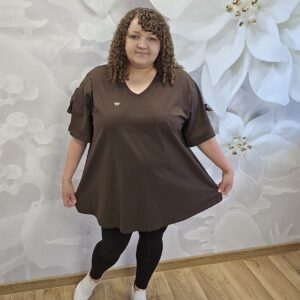 Bluzka z Kokardkami i Tiulem Plus Size – Czekolada - obrazek 5