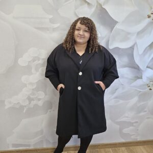 Płaszcz Mankiet Jodełka Plus Size – Czarny - obrazek 3