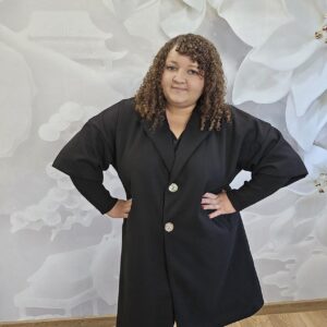 Płaszcz Mankiet Jodełka Plus Size – Czarny - obrazek 4