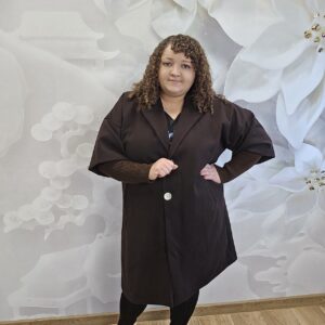 Płaszcz Mankiet Jodełka Plus Size – Czekoladowy - obrazek 3