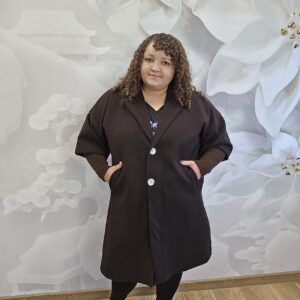 Płaszcz Mankiet Jodełka Plus Size – Czekoladowy - obrazek 4