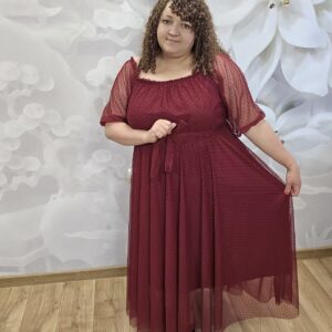 Sukienka Tiul Kropki Plus Size – Bordo - obrazek 3