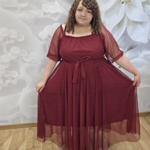 Sukienka Tiul Kropki Plus Size – Bordo - obrazek 4