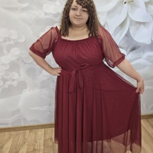 Sukienka Tiul Kropki Plus Size – Bordo - obrazek 5