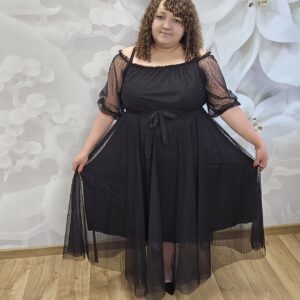 Sukienka Tiul Kropki Plus Size – Czarna - obrazek 5