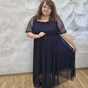 Sukienka Tiul Kropki Plus Size – Granat - obrazek 5