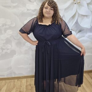 Sukienka Tiul Kropki Plus Size – Granat - obrazek 3