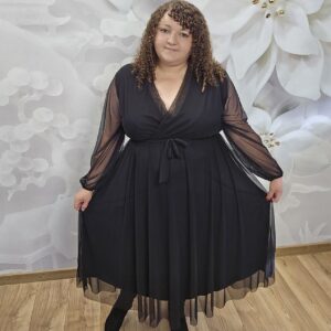 Sukienka Siatka Plus Size czarna – zwiewny dół z siateczki