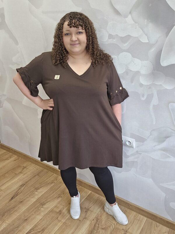 Tunika Felicja Plus Size czekoladowa – luźny, rozszerzany krój